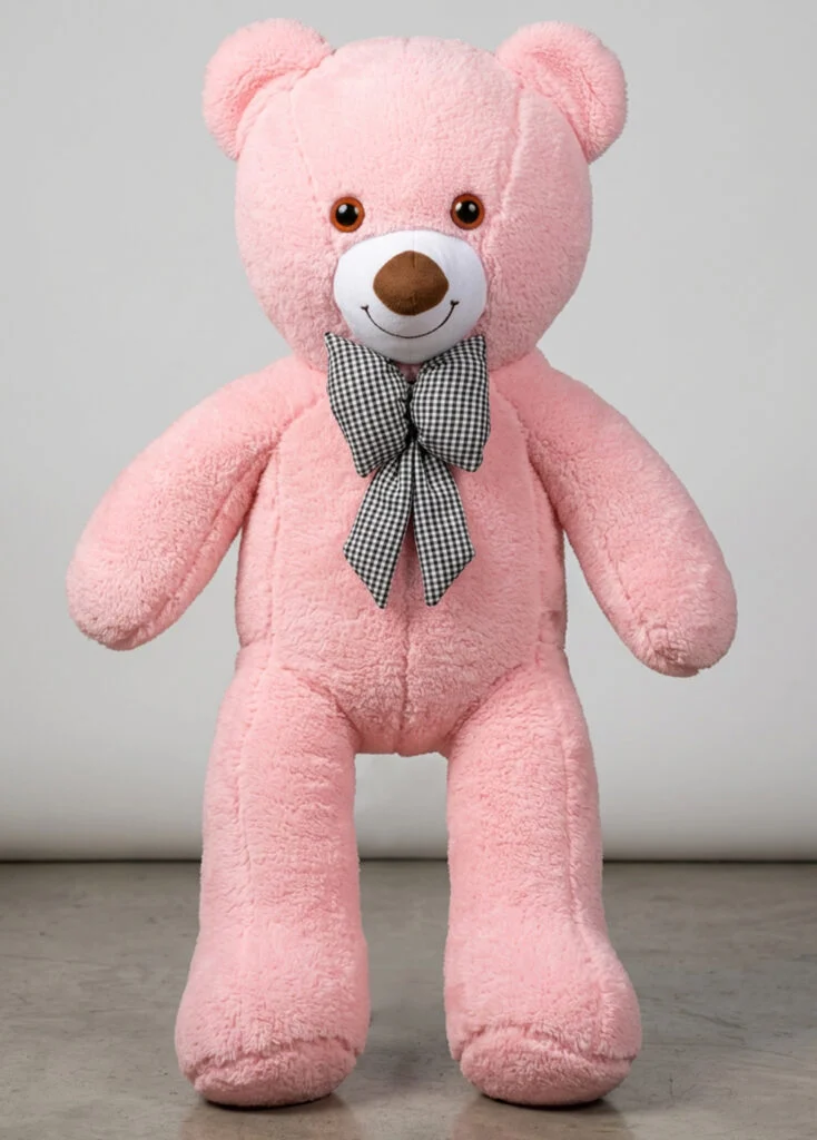 Toptan pembe ayıcık 80 cm fiyonklu peluş model ön görünüm