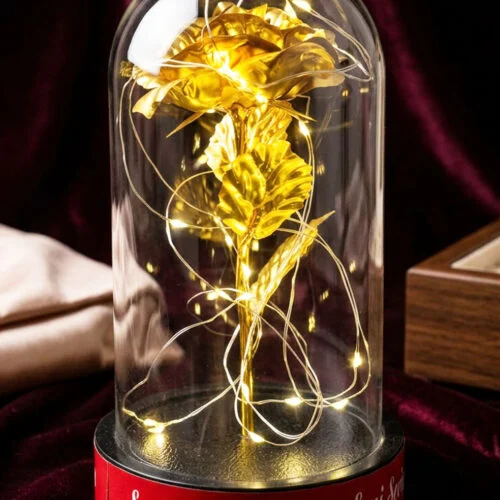 Toptan gold güllü ışıklı fanus seni seviyorum yazılı