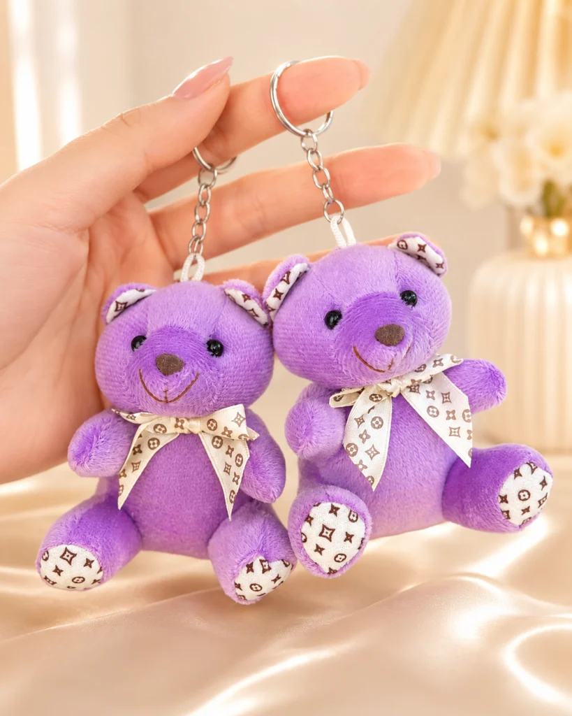 toptan ayıcık anahtarlık mor oturan peluş ayı modeli