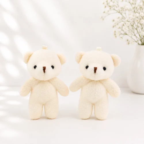 toptan anahtarlık ayıcık krem renkli düz peluş model ön görünüm