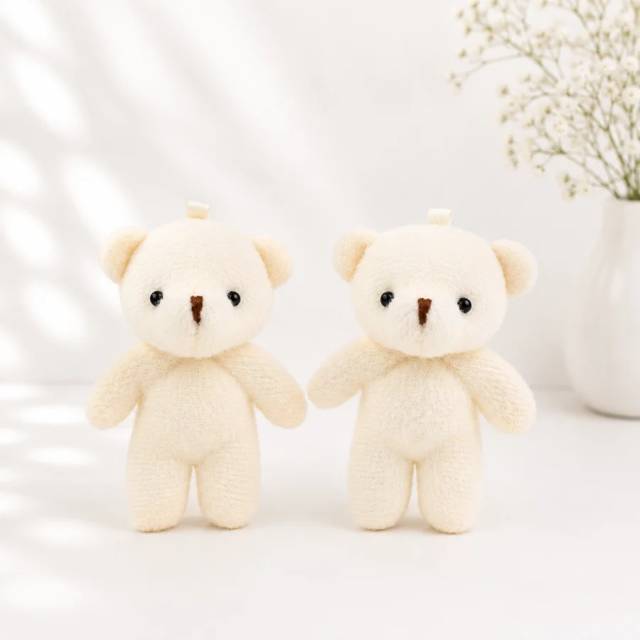 toptan anahtarlık ayıcık krem renkli düz peluş model ön görünüm