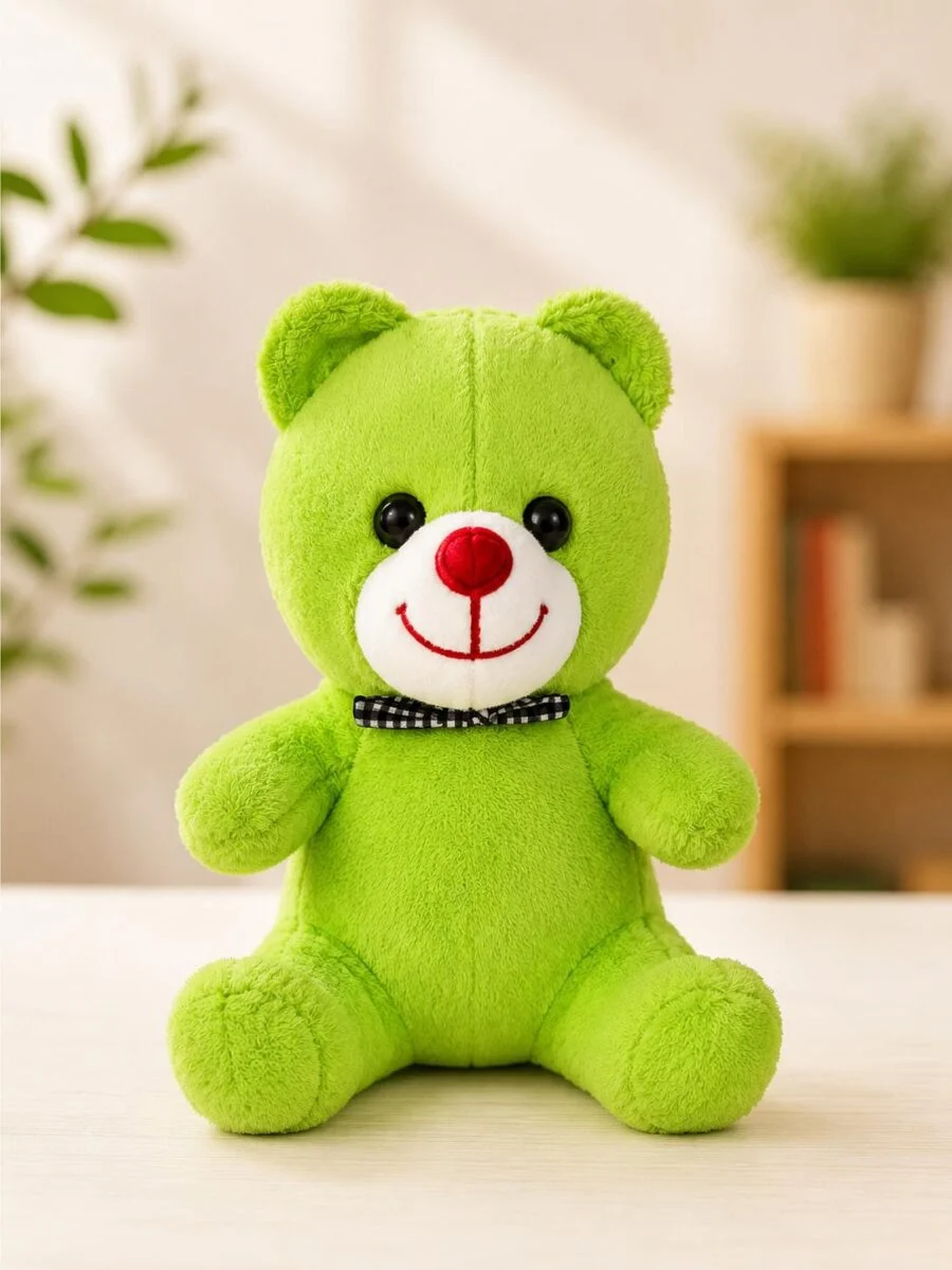 Toptan peluş ayıcık yeşil renkli papyonlu ön görünüm