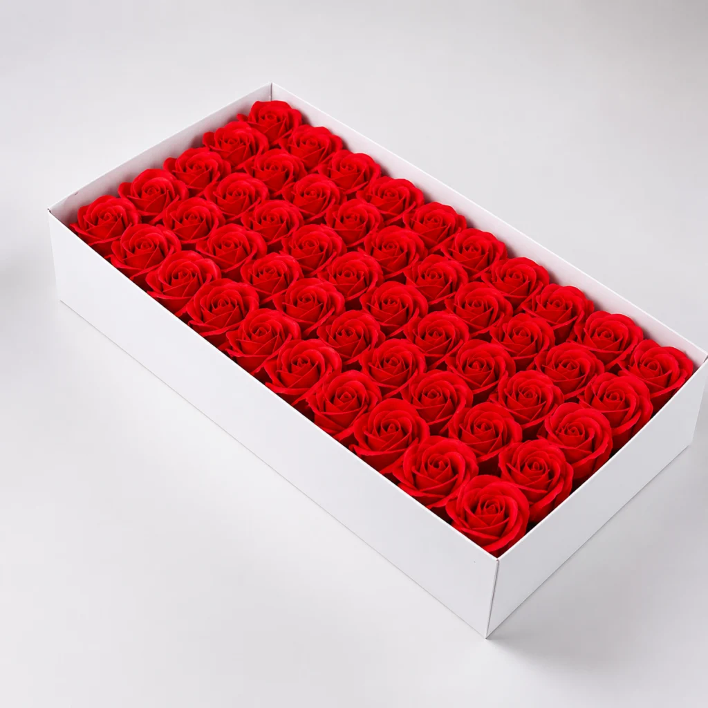 Toptan kırmızı sabun gül 50li kutulu set