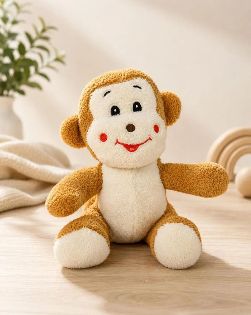 Toptan peluş maymun 25 cm kahverengi krem ön görünüm