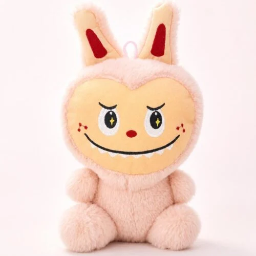pembe labubu peluş 25 cm oturur form ön görünüm