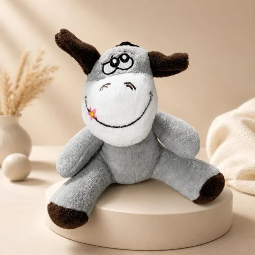 gri peluş eşek kahverengi kulaklı işlemeli yüz detaylı model