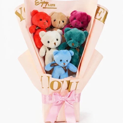Karışık renk peluş ayıcık buketi toptan hediyelik ürün