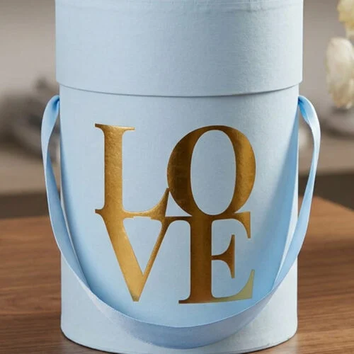 Toptan mavi silindir Love hediye kutusu kurdele saplı