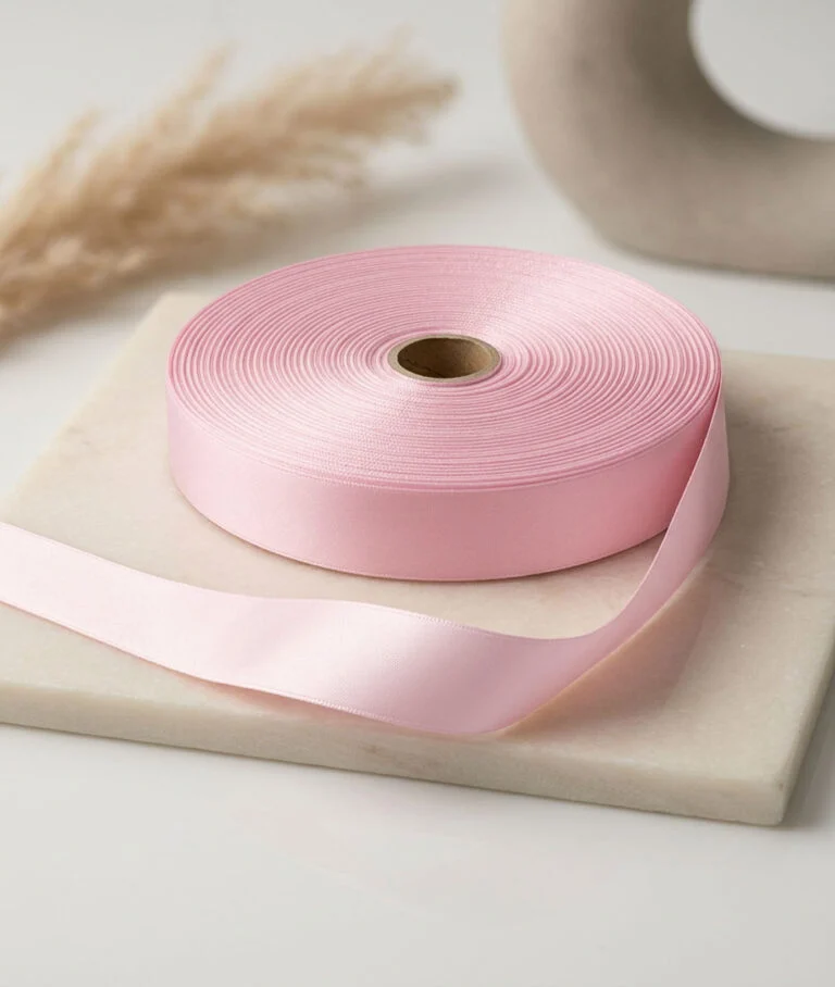 Toptan pembe saten kurdele 100 metre çiçekçi malzemesi