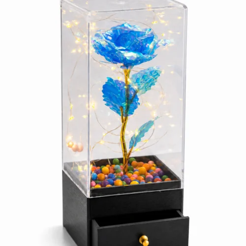 LED ışıklı çekmeceli kare fanus yan açı görünüm
