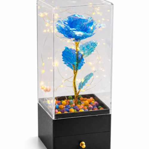 Çekmecesi açık LED ışıklı kare fanus
