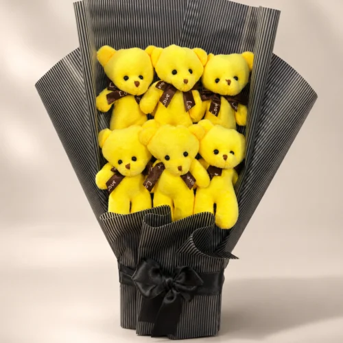 6'lı sarı peluş ayıcık toptan buket dekoratif ortam görünümü