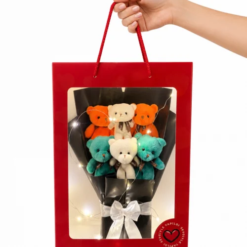 Toptan Sarı Ledli 6’lı Peluş Ayıcık Buketi
