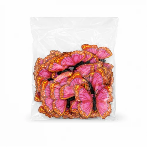 50 adet 7 cm pembe PVC dekoratif kelebek paketi