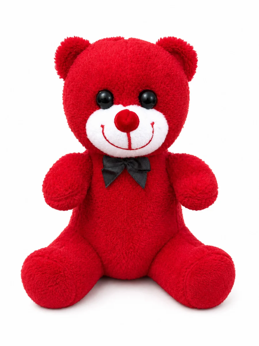 Toptan peluş ayıcık 25 cm kırmızı papyonlu model