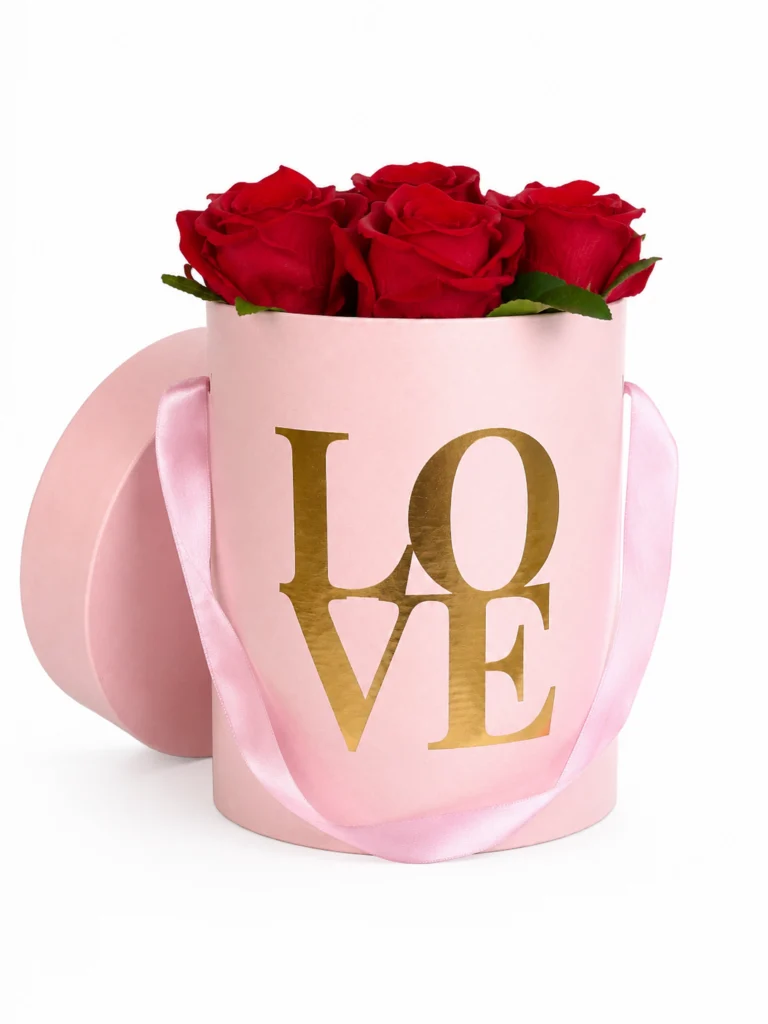 Toptan kutuda gül, pembe Love kutu içinde 8 kırmızı kadife gül