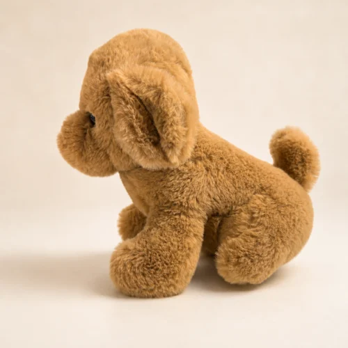 Kahverengi peluş köpek yan ve arka açıdan görünüm