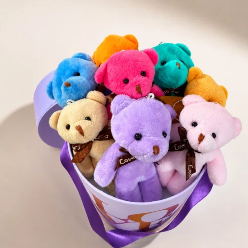 Toptan mor Love kutuda 8 adet renkli mini peluş ayıcık