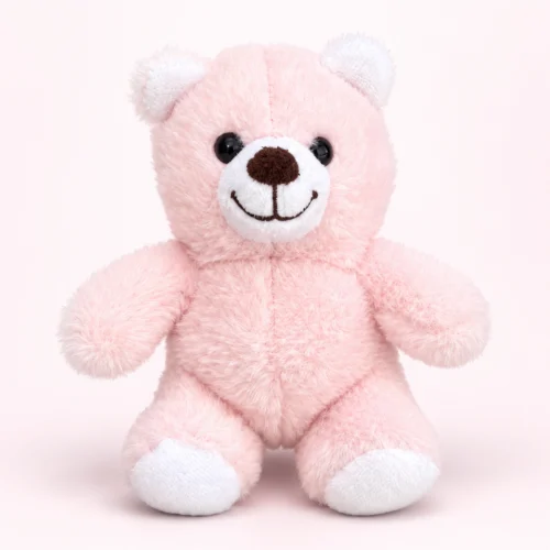 Pembe peluş ayıcık 25 cm tüylü beyaz detaylı