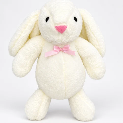 Krem peluş tavşan uzun kulaklı pembe kurdeleli