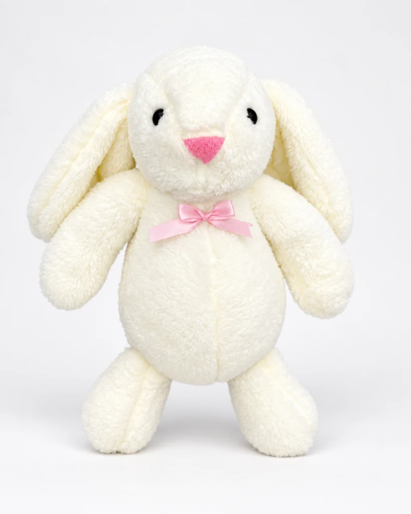 Krem peluş tavşan uzun kulaklı pembe kurdeleli