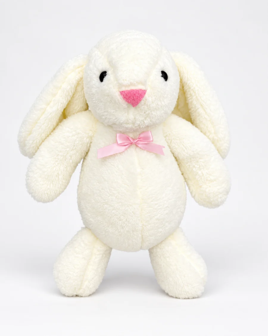 Krem peluş tavşan uzun kulaklı pembe kurdeleli