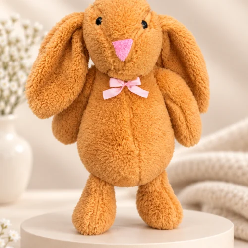 Hardal renkli peluş tavşan 45 cm uzun kulaklı önden görünüm