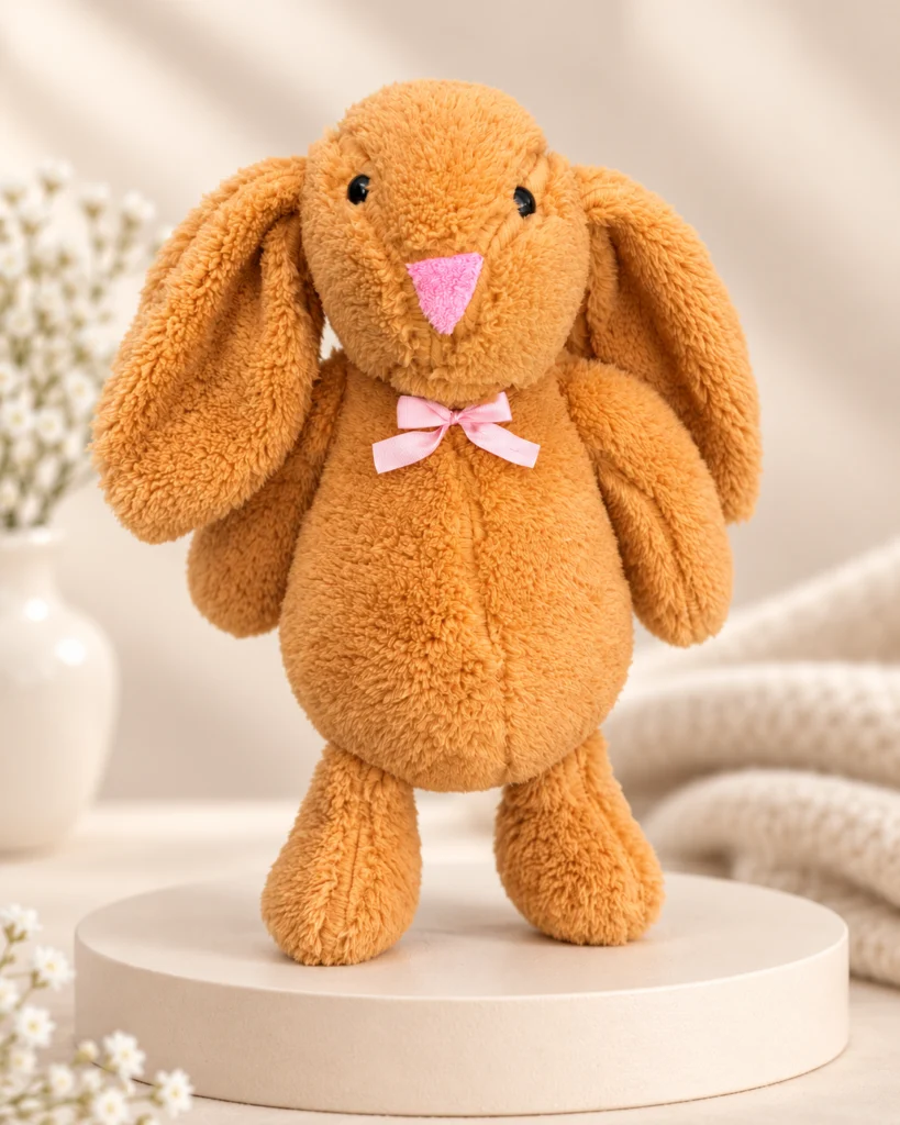 Hardal renkli peluş tavşan 45 cm uzun kulaklı önden görünüm