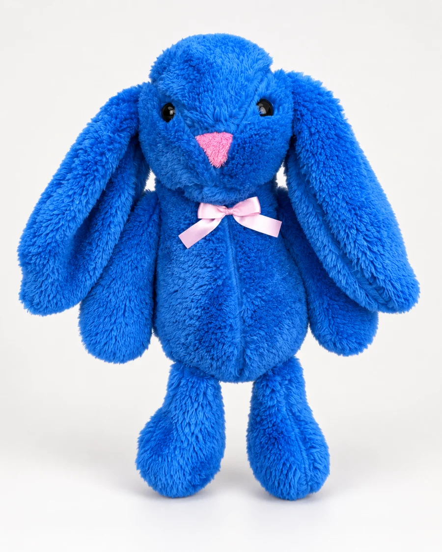 Lacivert peluş tavşan 45 cm uzun kulaklı önden görünüm