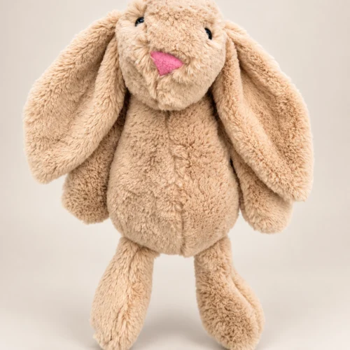 Kahverengi peluş tavşan 45 cm tüylü uzun kulaklı önden görünüm