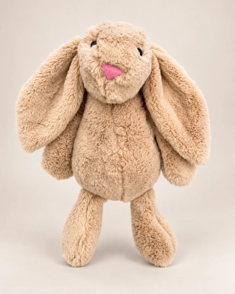 Kahverengi peluş tavşan 45 cm tüylü uzun kulaklı önden görünüm