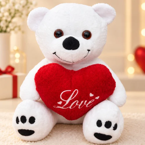 toptan peluş ayıcık kalpli 40cm beyaz love yazılı