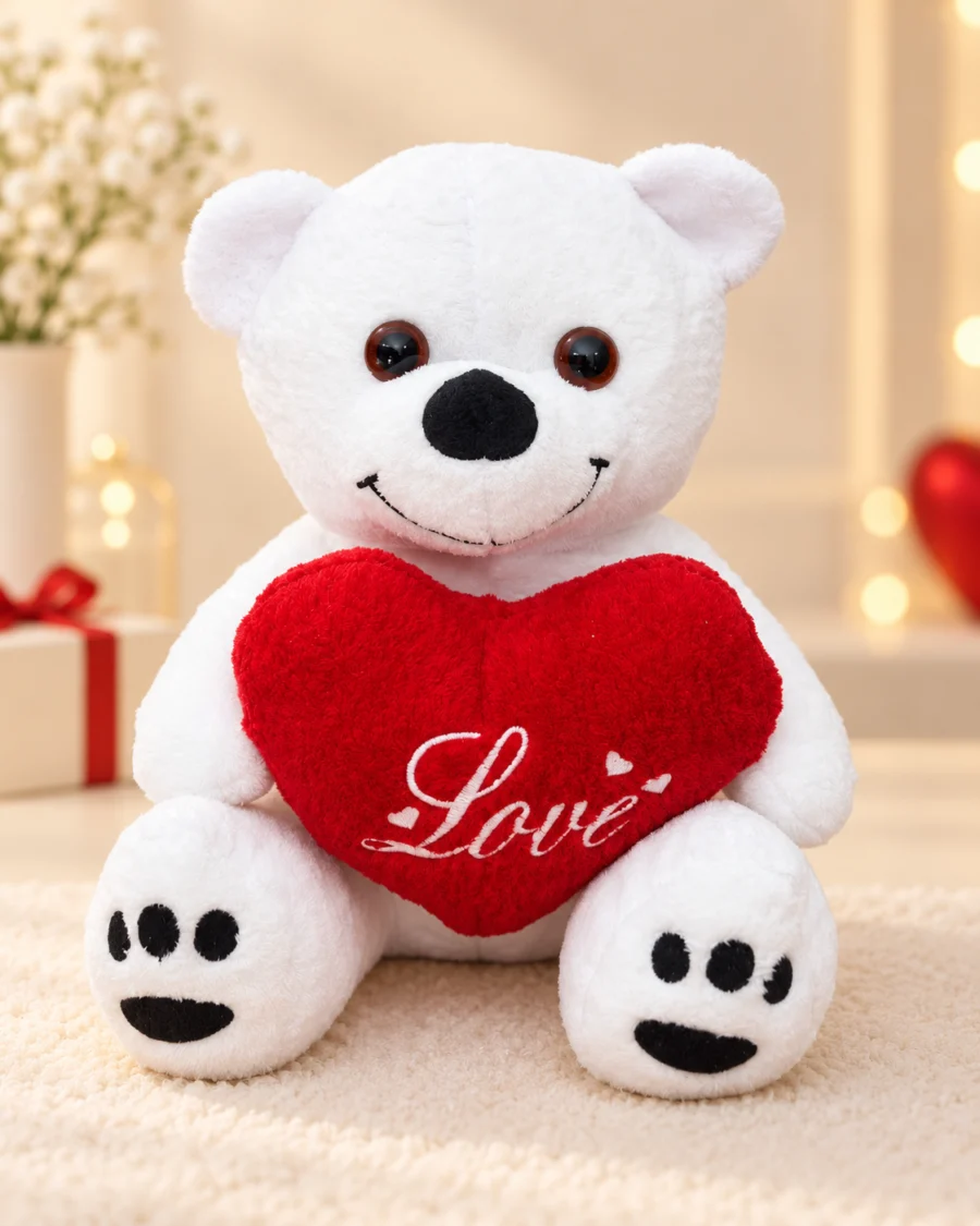 toptan peluş ayıcık kalpli 40cm beyaz love yazılı