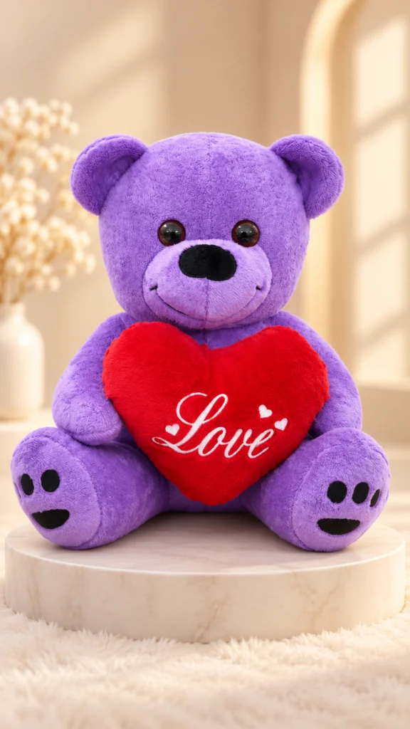 toptan peluş ayıcık kalpli 40cm mor love yazılı
