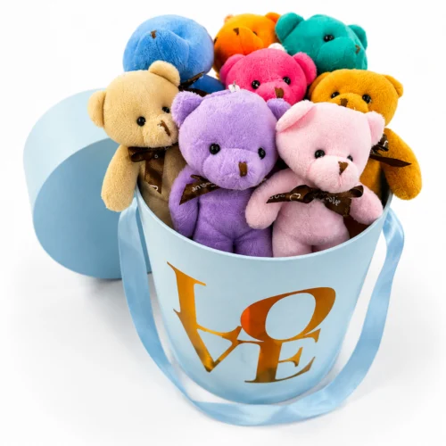 Toptan mini ayıcık mavi Love kutuda 8 adet renkli peluş ayıcık