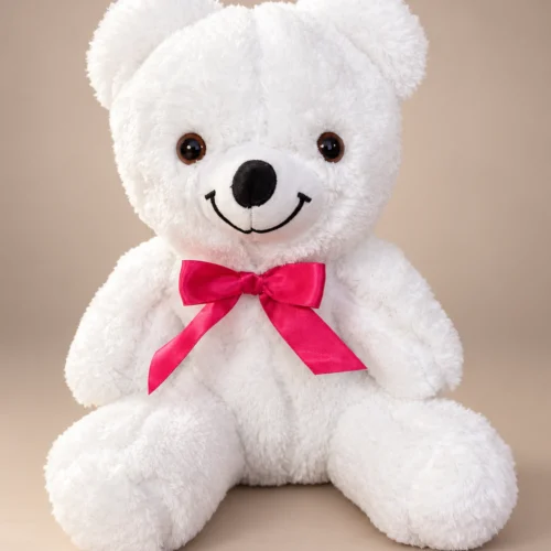 toptan beyaz ayıcık 35 cm pembe kurdeleli ön görünüm