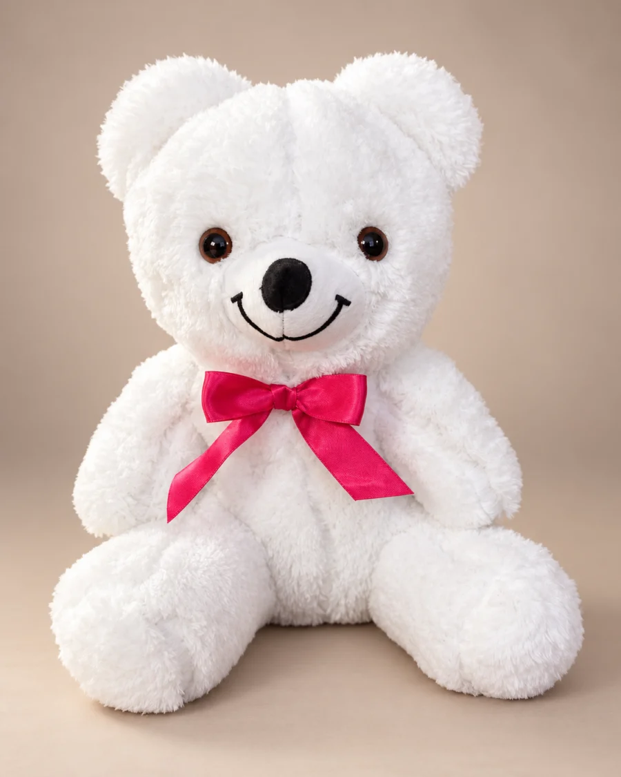 toptan beyaz ayıcık 35 cm pembe kurdeleli ön görünüm