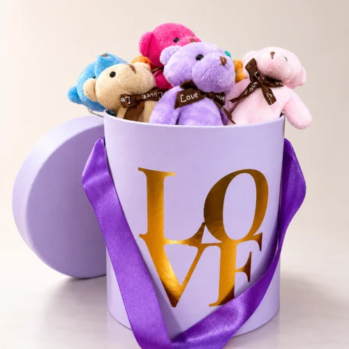 Mor Love kutuda 8li mini peluş ayıcık önden görünüm