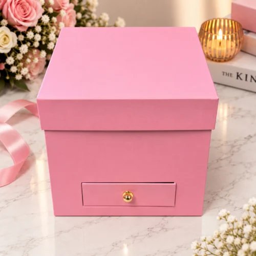 Toptan pembe çekmeceli kare kutu kapalı görünüm