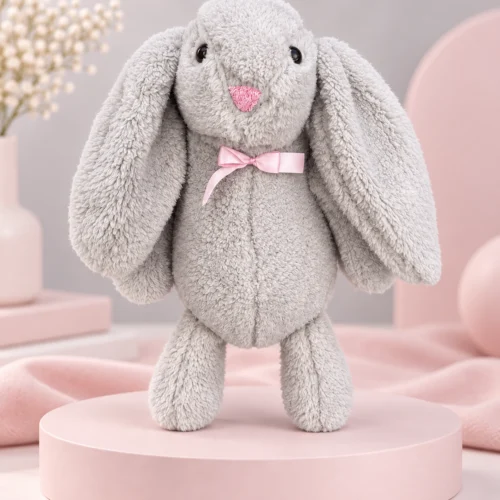 Toptan gri peluş tavşan 45 cm yumuşak tüylü