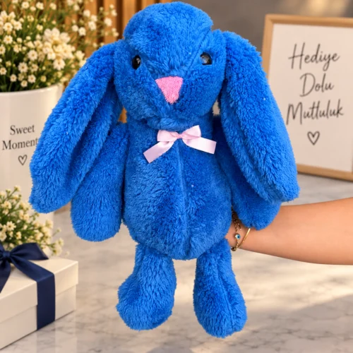 Toptan lacivert peluş tavşan 45 cm elde tutulan görünüm