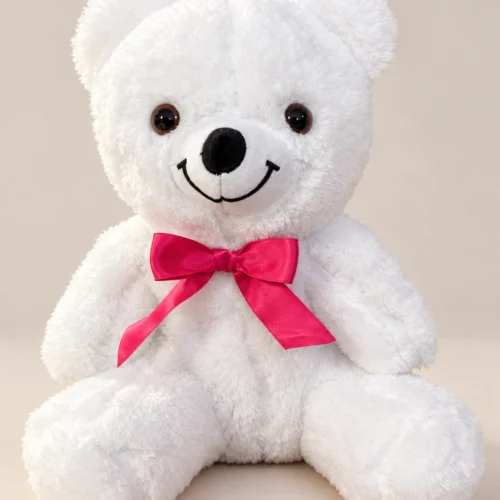 35 cm beyaz peluş ayıcık pembe kurdeleli farklı görünüm