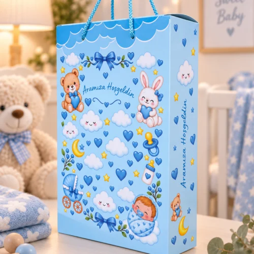 aramiza hosgeldin erkek bebek hediyelik özel kutu arka görünüm